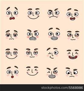 Facial mood expression icons set of laugh fun and happiness isolated vector illustration