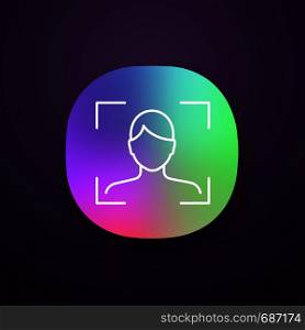 Facial recognition app icon. Face scan. UI/UX user interface. Biometric identification. Face ID. Web or mobile application. Vector isolated illustration. Facial recognition app icon