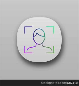 Facial recognition app icon. Face scan. UI/UX user interface. Biometric identification. Face ID. Web or mobile application. Vector isolated illustration. Facial recognition app icon
