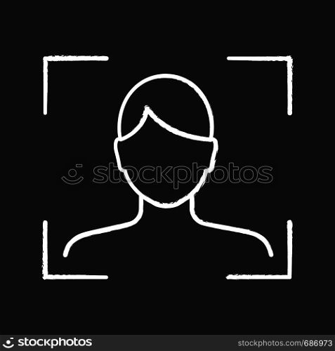 Facial recognition chalk icon. Face scan. Biometric identification. Face ID. Isolated vector chalkboard illustrations. Facial recognition chalk icon