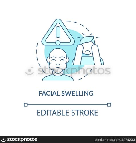 Facial swelling turquoise concept icon. Face skin enlargement abstract idea thin line illustration. Isolated outline drawing. Editable stroke. Roboto-Medium, Myriad Pro-Bold fonts used. Facial swelling turquoise concept icon