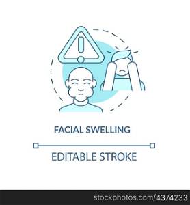 Facial swelling turquoise concept icon. Face skin enlargement abstract idea thin line illustration. Isolated outline drawing. Editable stroke. Roboto-Medium, Myriad Pro-Bold fonts used. Facial swelling turquoise concept icon