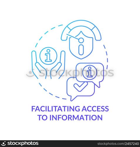 Facilitating access to information blue gradient concept icon. Responsibility of information sector abstract idea thin line illustration. Isolated outline drawing. Myriad Pro-Bold font used. Facilitating access to information blue gradient concept icon