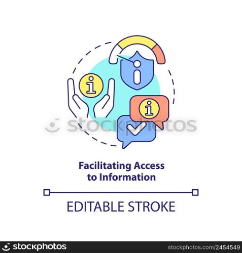 Facilitating access to information concept icon. Responsibility of information sector abstract idea thin line illustration. Isolated outline drawing. Editable stroke. Arial, Myriad Pro-Bold fonts used. Facilitating access to information concept icon