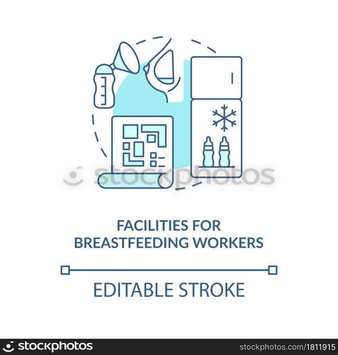 Facilities for breastfeeding workers blue concept icon. Express and pump breast milk abstract idea thin line illustration. Lactation room. Vector isolated outline color drawing. Editable stroke. Facilities for breastfeeding workers blue concept icon