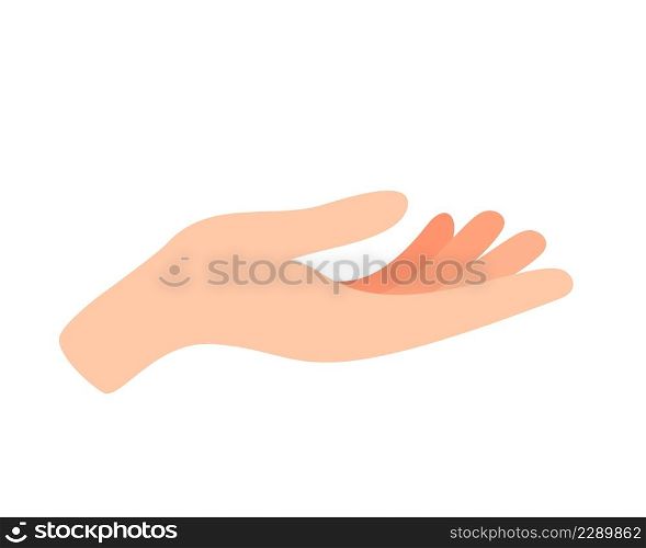 Facing up womans hand vector illustration isolated on white background. Female open palm up in getting or receiving something gesture, holding, showing, presenting product business concept.. Facing up womans hand vector illustration isolated on white background. Female open palm up in getting or receiving something gesture, holding, showing, presenting product business concept