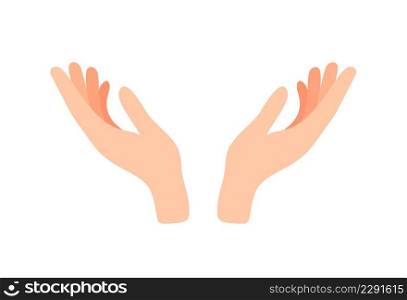 Facing up womans hands vector illustration isolated on white background. Support, peace, care hand gesture icon. Female open palm up in getting or receiving something gesture, holding, showing, presenting product business concept.. Facing up womans hands vector illustration isolated on white background. Support, peace, care hand gesture icon. Female open palm up in getting or receiving something gesture, holding, showing, presenting product business concept