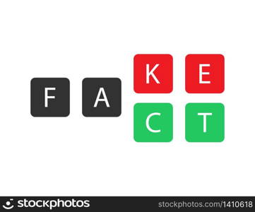 Fact or fake text in square objects. True or false information icon. Isolated illustration message to mislead. Wrong and truth words. Decision of social honest. Vector EPS 10.