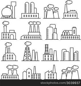 Factory and plant thin line vector icons. Factory and plant thin line vector icons. Industrial building for production and manufacture illustration