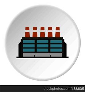 Factory building icon in flat circle isolated vector illustration for web. Factory building icon circle