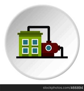 Factory building icon in flat circle isolated vector illustration for web. Factory building icon circle