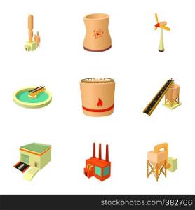 Factory building icons set. Cartoon illustration of 9 factory building vector icons for web. Factory building icons set, cartoon style