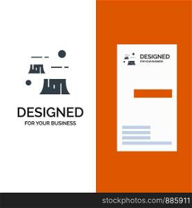 Factory, Damage, Deforestation, Destruction, Environment Grey Logo Design and Business Card Template