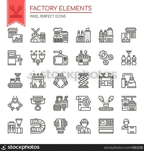 Factory Elements , Thin Line and Pixel Perfect Icons