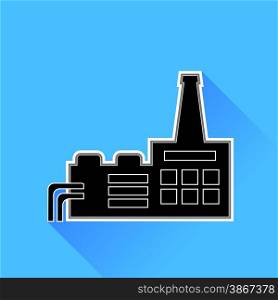 Factory Icon Isolated on Blue Background. Silhouette Building of Factory.. Factory Icon