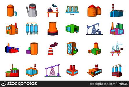 Factory icon set. Cartoon set of factory vector icons for web design isolated on white background. Factory icon set, cartoon style