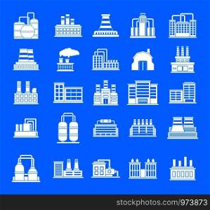 Factory icon set. Simple set of factory vector icons for web design isolated on blue background. Factory icon blue set vector