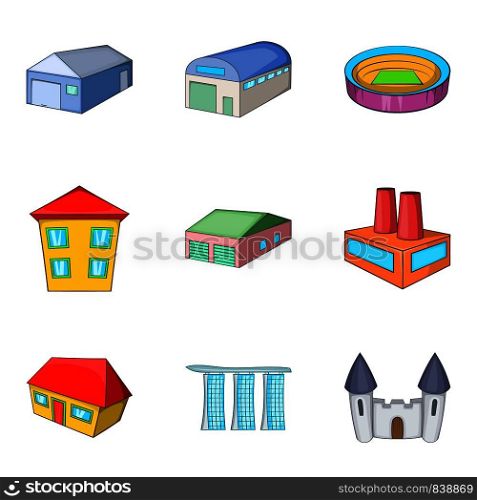 Factory icons set. Cartoon set of 9 factory vector icons for web isolated on white background. Factory icons set, cartoon style