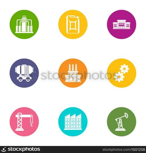 Factory icons set. Flat set of 9 factory vector icons for web isolated on white background. Factory icons set, flat style