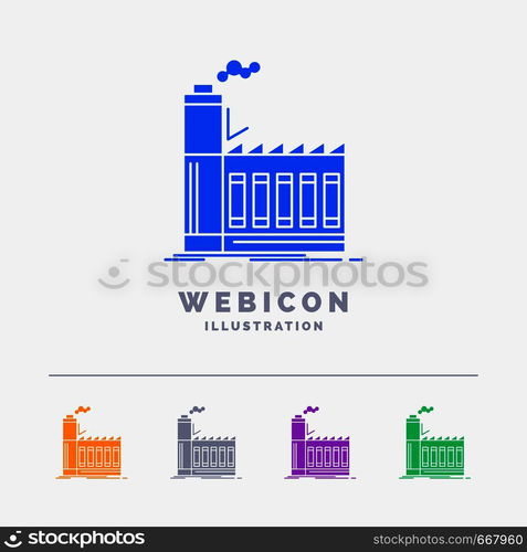 Factory, industrial, industry, manufacturing, production 5 Color Glyph Web Icon Template isolated on white. Vector illustration. Vector EPS10 Abstract Template background