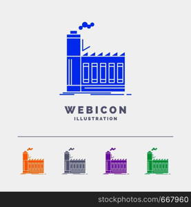 Factory, industrial, industry, manufacturing, production 5 Color Glyph Web Icon Template isolated on white. Vector illustration. Vector EPS10 Abstract Template background