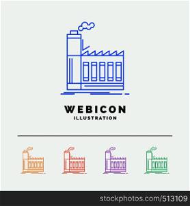 Factory, industrial, industry, manufacturing, production 5 Color Line Web Icon Template isolated on white. Vector illustration. Vector EPS10 Abstract Template background