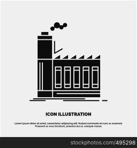 Factory, industrial, industry, manufacturing, production Icon. glyph vector gray symbol for UI and UX, website or mobile application. Vector EPS10 Abstract Template background