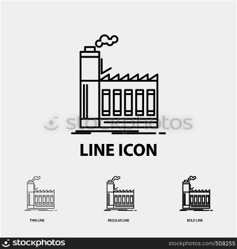 Factory, industrial, industry, manufacturing, production Icon in Thin, Regular and Bold Line Style. Vector illustration. Vector EPS10 Abstract Template background