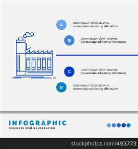 Factory, industrial, industry, manufacturing, production Infographics Template for Website and Presentation. Line Blue icon infographic style vector illustration. Vector EPS10 Abstract Template background
