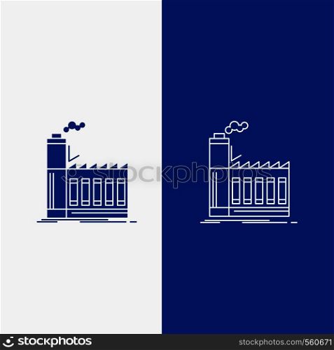 Factory, industrial, industry, manufacturing, production Line and Glyph web Button in Blue color Vertical Banner for UI and UX, website or mobile application. Vector EPS10 Abstract Template background
