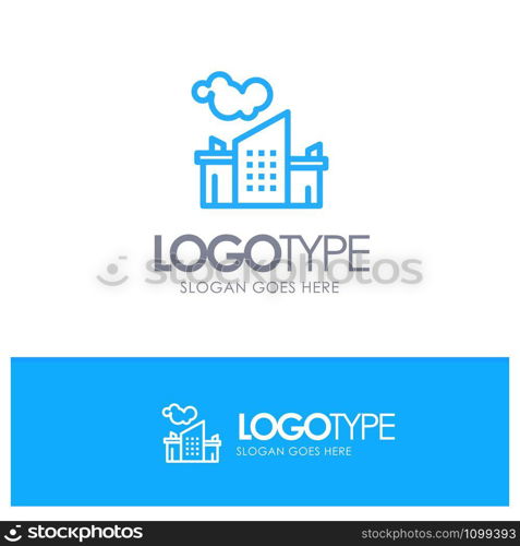 Factory, Industry, Landscape, Pollution Blue outLine Logo with place for tagline