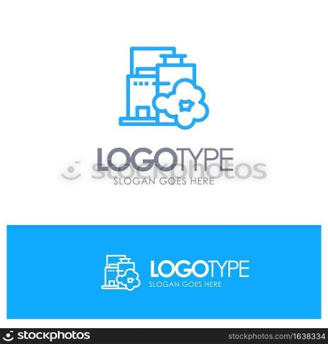 Factory, Industry, Landscape, Pollution Blue outLine Logo with place for tagline