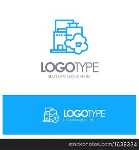 Factory, Industry, Landscape, Pollution Blue outLine Logo with place for tagline