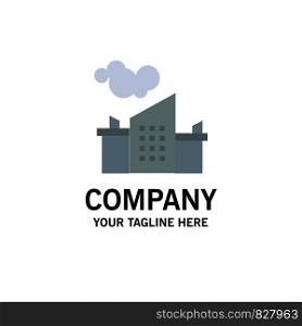 Factory, Industry, Landscape, Pollution Business Logo Template. Flat Color