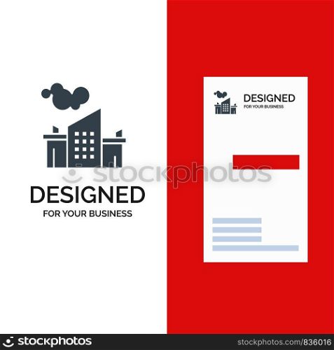 Factory, Industry, Landscape, Pollution Grey Logo Design and Business Card Template