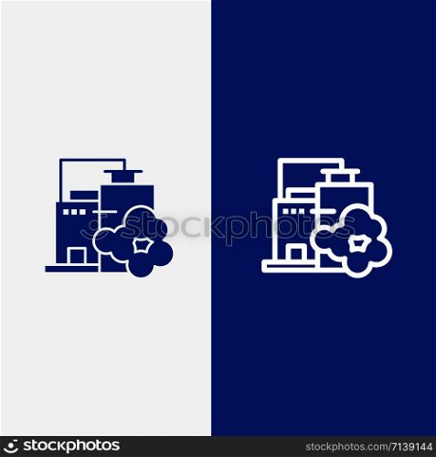 Factory, Industry, Landscape, Pollution Line and Glyph Solid icon Blue banner Line and Glyph Solid icon Blue banner