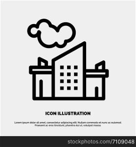 Factory, Industry, Landscape, Pollution Line Icon Vector