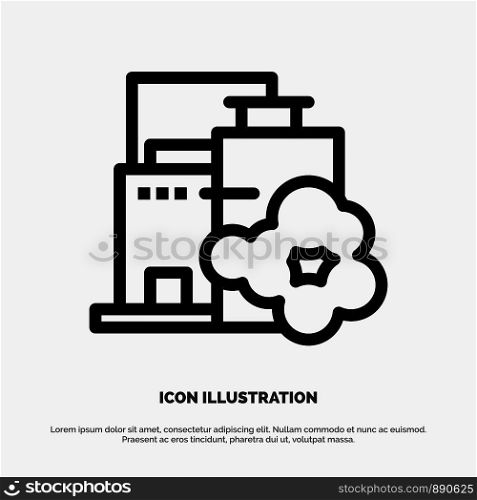 Factory, Industry, Landscape, Pollution Line Icon Vector