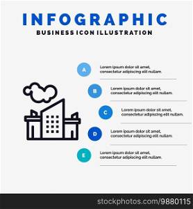 Factory, Industry, Landscape, Pollution Line icon with 5 steps presentation infographics Background