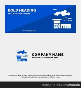 Factory, Industry, Landscape SOlid Icon Website Banner and Business Logo Template