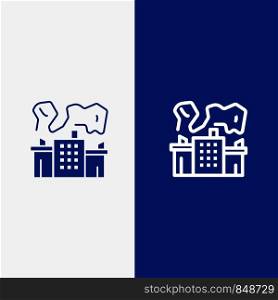 Factory, Industry, Nuclear, Power Line and Glyph Solid icon Blue banner Line and Glyph Solid icon Blue banner