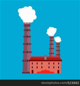Factory industry production vector icon environment. Pollution smoke architecture refinery. Building manufacturing