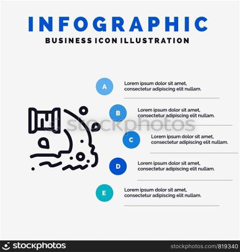 Factory, Industry, Sewage, Waste, Water Line icon with 5 steps presentation infographics Background