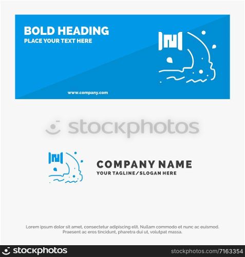 Factory, Industry, Sewage, Waste, Water SOlid Icon Website Banner and Business Logo Template