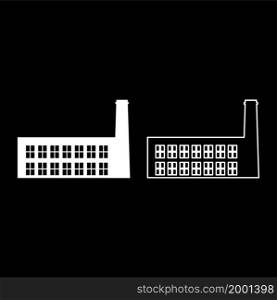 Factory industry silhouette Plant with pipe icon white color vector illustration flat style simple image set. Factory industry silhouette Plant with pipe icon white color vector illustration flat style image set