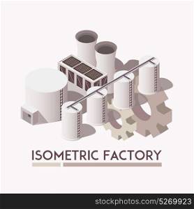 Factory Isometric Set. Isometric set of factory chimneys and industrial constructions on light background 3d vector illustration