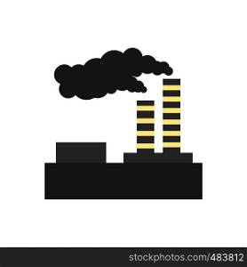 Factory pollution flat icon. Colorful symbol isolated on white background. Factory pollution flat icon