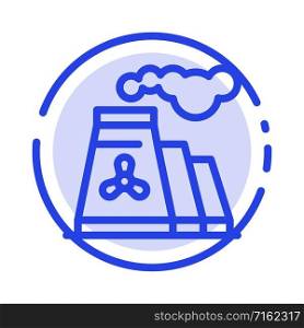 Factory, Pollution, Production, Smoke Blue Dotted Line Line Icon