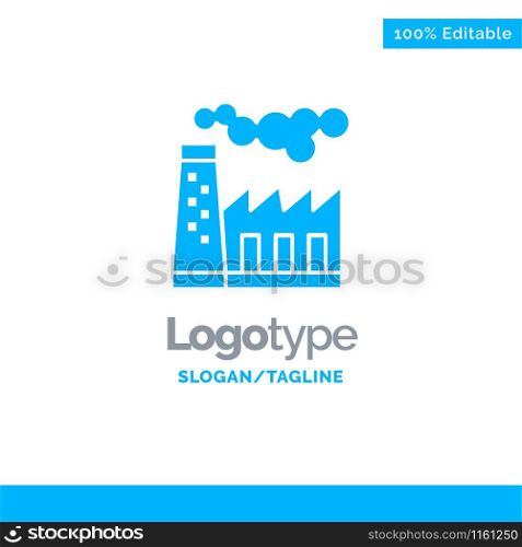 Factory, Pollution, Production, Smoke Blue Solid Logo Template. Place for Tagline