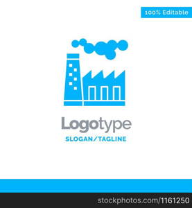 Factory, Pollution, Production, Smoke Blue Solid Logo Template. Place for Tagline